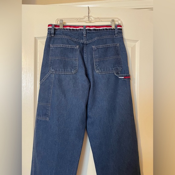 ViINTAGE TOMMY HILFIGER 90s Y2K Carpenter Blue Baggy Wide Leg Jeans Size 10 - Picture 2 of 7